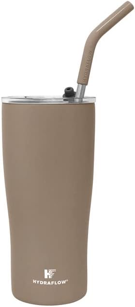 HYDRAFLOW Capri - 40oz Tumbler with Straw and Handle - Triple Wall Vacuum Insulated Tumbler - Insulated Smoothie Cup - Stainless Steel Tumbler - Reusable Tumbler with Lid - Coral