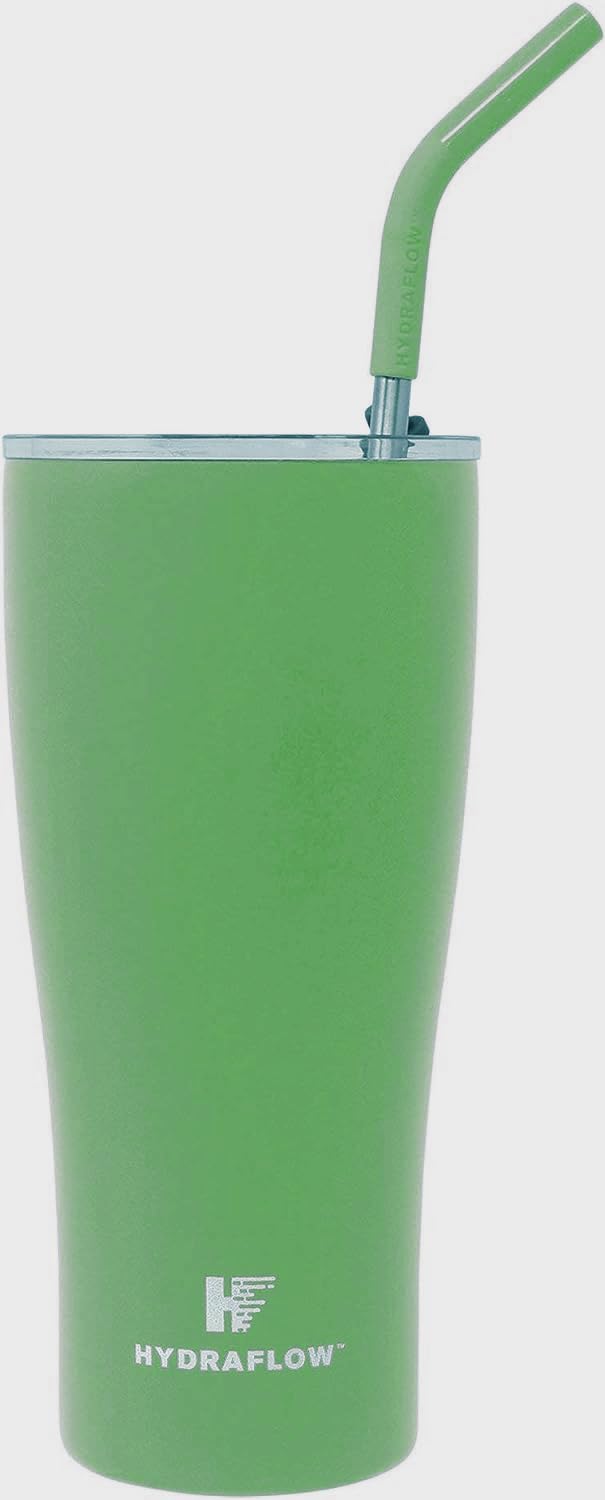 HYDRAFLOW Capri - 40oz Tumbler with Straw and Handle - Triple Wall Vacuum Insulated Tumbler - Insulated Smoothie Cup - Stainless Steel Tumbler - Reusable Tumbler with Lid - Coral