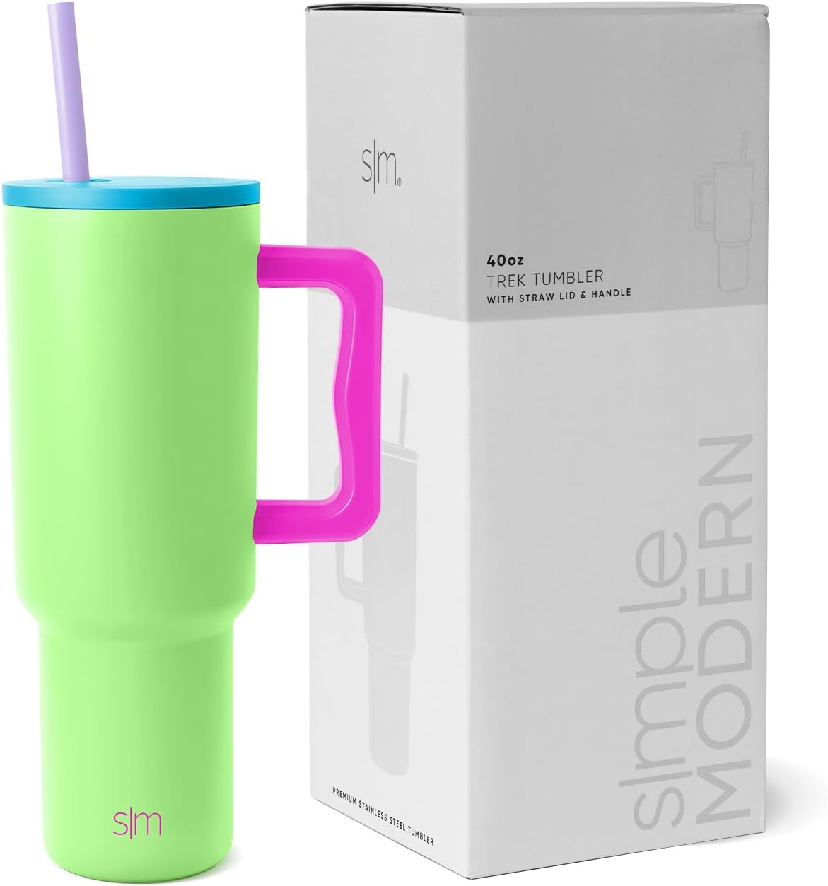 Simple Modern 40 oz Tumbler with Handle and Straw Lid | Insulated Cup Reusable Stainless Steel Water Bottle Travel Mug Cupholder Friendly | Gifts for Women Him Her | Trek Collection | Sea Glass Sage