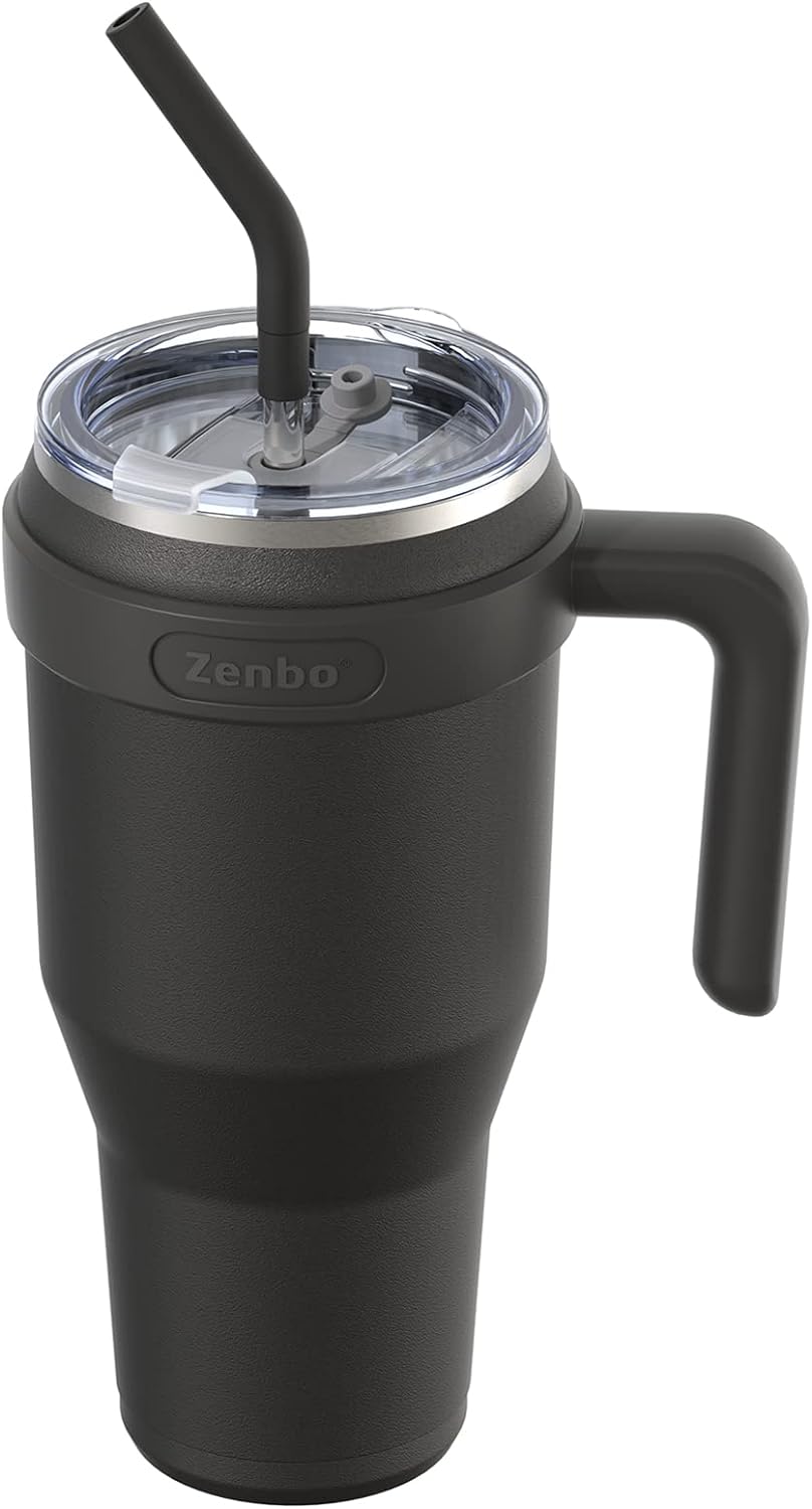 Zenbo 40 oz Tumbler with Handle–Stainless Steel Vacuum Insulated Mug Cup with Handle,Lid and Straw,Keeps Drinks Cold up to 34 Hours – Sweat-Proof Body, Dishwasher Safe