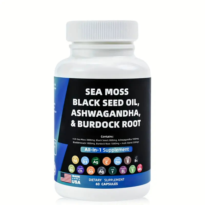 Sea Moss 3000mg Black Seed Oil 2000mg Ashwagandha 1000mg Turmeric 1000mg Blad