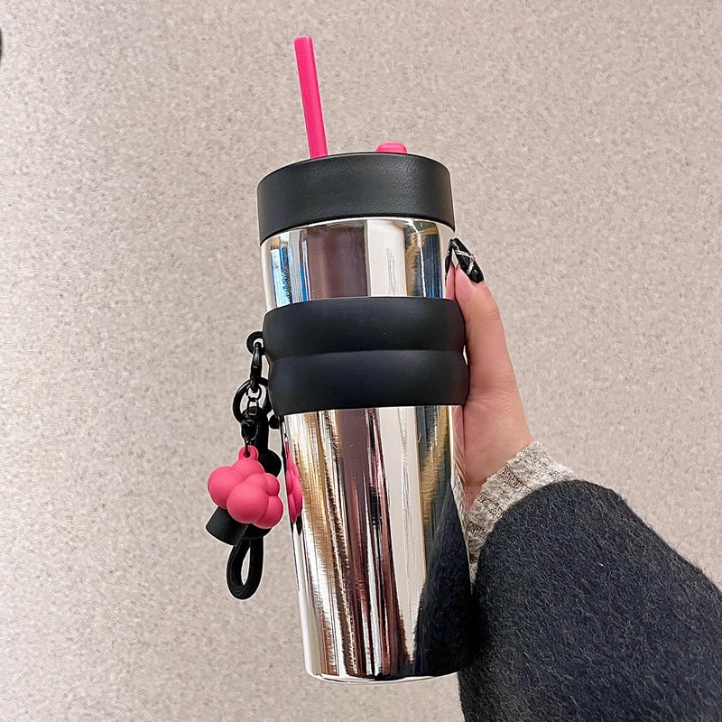 Thermos mug women's 2023 new large-capacity car coffee accompanying mug men's 316 stainless steel office straw water cup